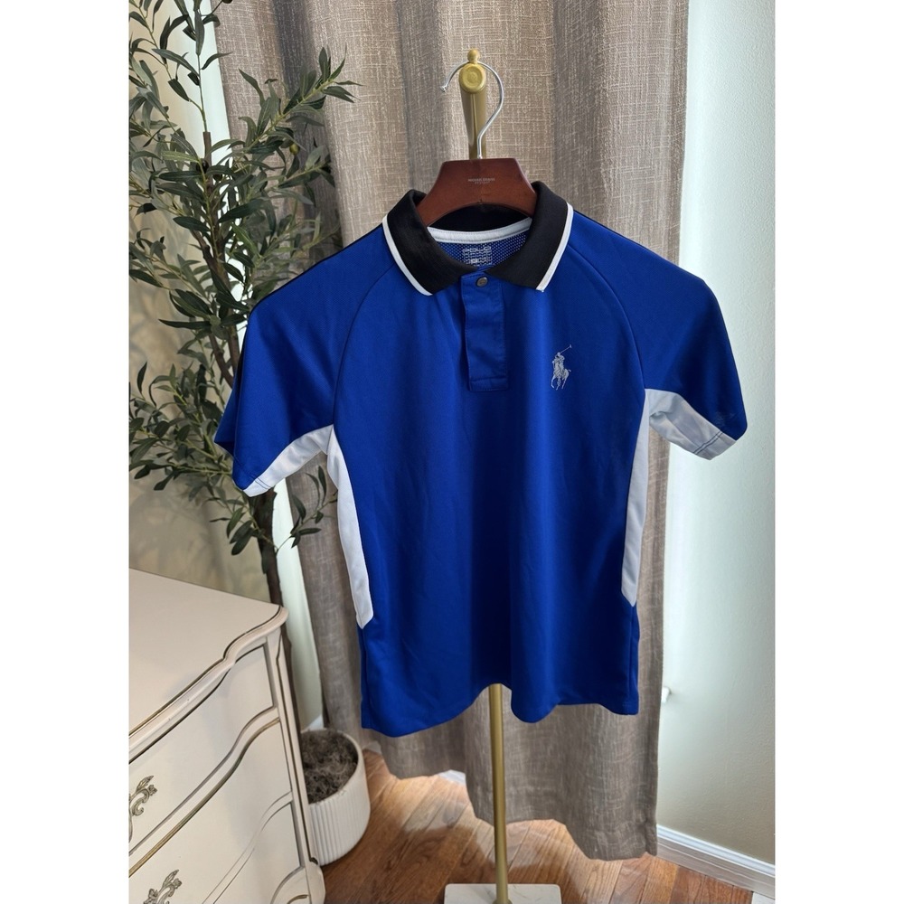 Polo Ralph Lauren Performance Polo Shirt Boys Med Colorblock Blue Short Sleeve